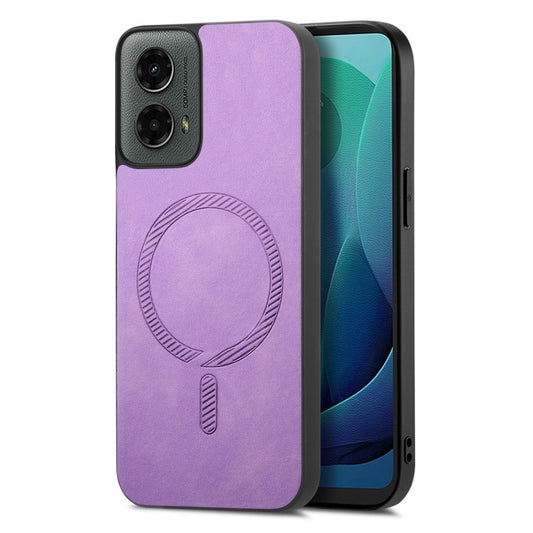 For Motorola Moto G 5G 2024 Retro Magsafe Magnetic PU Back Cover Phone Case(Purple) - Motorola Cases by buy2fix | Online Shopping UK | buy2fix