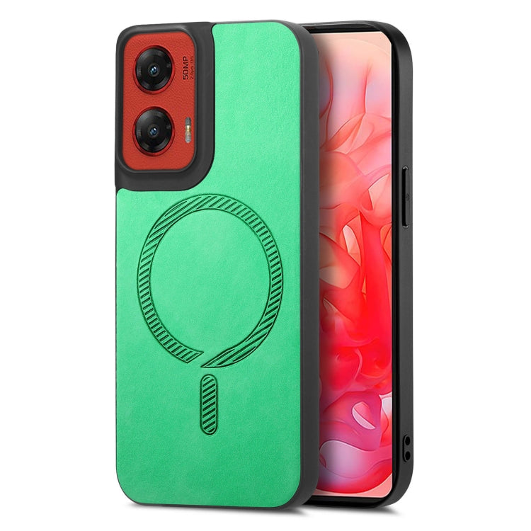 For Motorola Moto G Stylus 5G 2024 Retro Magsafe Magnetic PU Back Cover Phone Case(Green) - Motorola Cases by buy2fix | Online Shopping UK | buy2fix