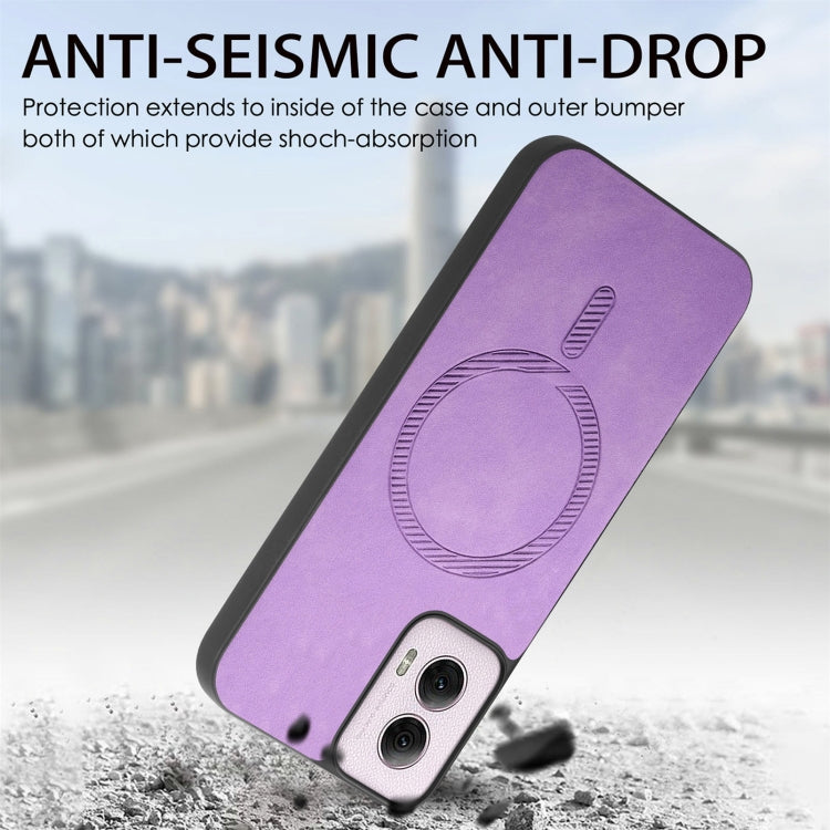 For Motorola Moto G Power 2024 5G Retro Magsafe Magnetic PU Back Cover Phone Case(Purple) - Motorola Cases by buy2fix | Online Shopping UK | buy2fix