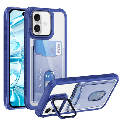 For iPhone 16 Plus Card Bag Holder Acrylic Hybrid TPU Phone Case(Blue) - iPhone 16 Plus Cases by buy2fix | Online Shopping UK | buy2fix