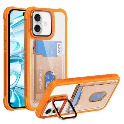 For iPhone 16 Card Bag Holder Acrylic Hybrid TPU Phone Case(Orange) - iPhone 16 Cases by buy2fix | Online Shopping UK | buy2fix