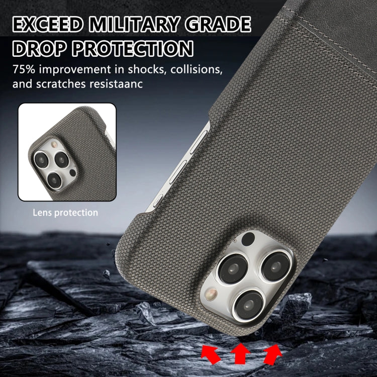 For iPhone 16 Pro Max Stitching Cloth PU Shockproof Phone Case(Grey) - iPhone 16 Pro Max Cases by buy2fix | Online Shopping UK | buy2fix