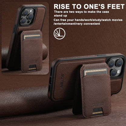 For iPhone 12 Pro Suteni M2 Cross-Grain MagSafe Vertical Card Back Phone Case(Brown) - iPhone 12 / 12 Pro Cases by Suteni | Online Shopping UK | buy2fix