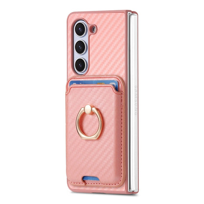 For Samsung Galaxy Z Fold6 Carbon Fiber Ring Card Bag Magsafe Phone Case(Pink) - Galaxy Z Fold6 5G Cases by buy2fix | Online Shopping UK | buy2fix