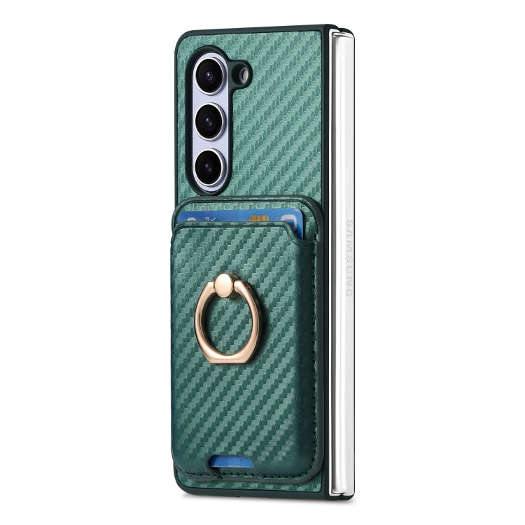 For Samsung Galaxy Z Fold6 Carbon Fiber Ring Card Bag Magsafe Phone Case(Green) - Galaxy Z Fold6 5G Cases by buy2fix | Online Shopping UK | buy2fix