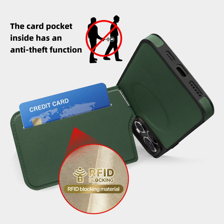 For iPhone 14 Plus Down Jacket Card Bag Holder MagSafe Phone Case(Dark Green) - iPhone 14 Plus Cases by buy2fix | Online Shopping UK | buy2fix