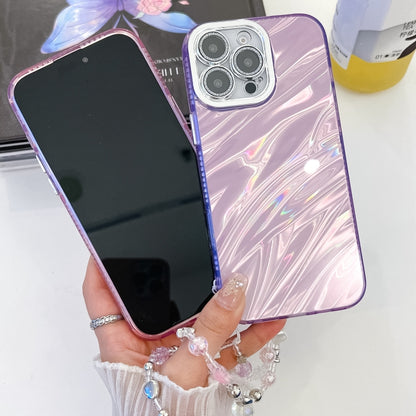 For iPhone 16 Pro Max Plating Glitter Texture Chain Wristband TPU Phone Case with Lens Film(Purple Feather Yarn) - iPhone 16 Pro Max Cases by buy2fix | Online Shopping UK | buy2fix