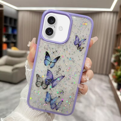 For iPhone 16 Color Butterfly Glitter Epoxy TPU Phone Case(Purple) - iPhone 16 Cases by buy2fix | Online Shopping UK | buy2fix