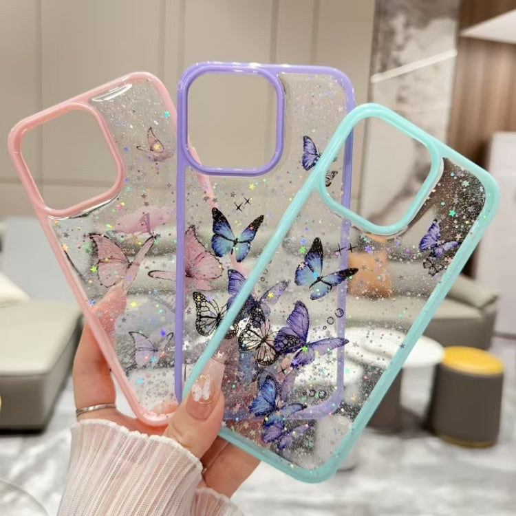 For iPhone 16 Plus Color Butterfly Glitter Epoxy TPU Phone Case(Green) - iPhone 16 Plus Cases by buy2fix | Online Shopping UK | buy2fix