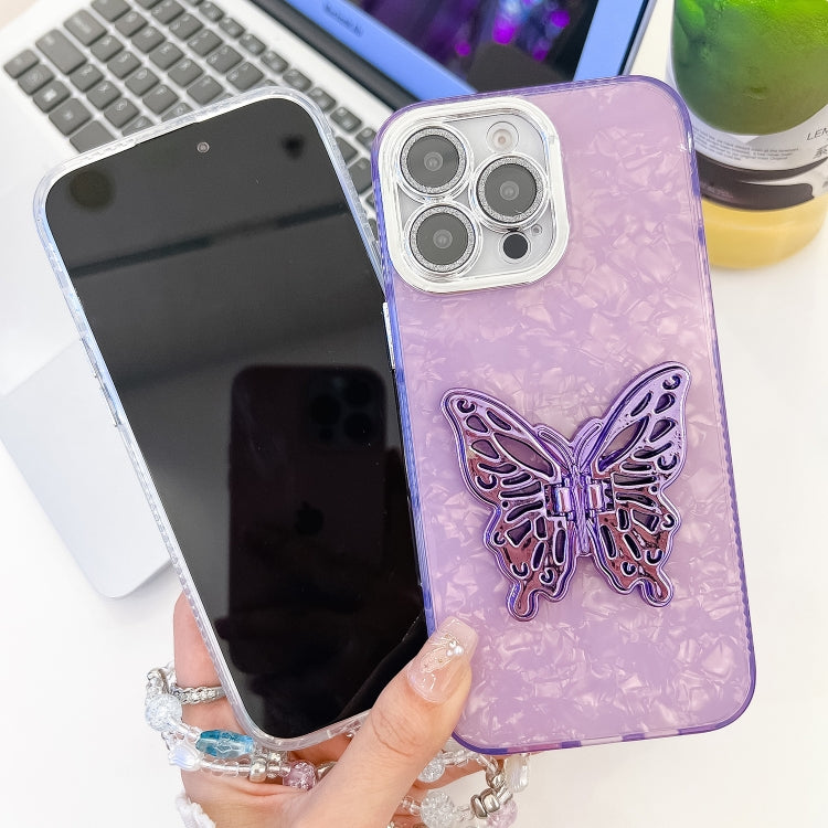 For iPhone 16 Plus Plating Glitter Lens Film Texture Butterfly Holder Wristband Phone Case(White Water Ripples) - iPhone 16 Plus Cases by buy2fix | Online Shopping UK | buy2fix