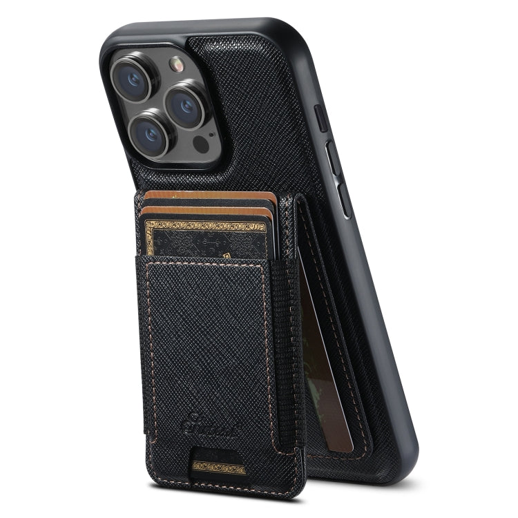 For iPhone 13 Pro Max Suteni H17 Cross Grain Leather MagSafe Detachable Wallet Phone Case(Black) - iPhone 13 Pro Max Cases by Suteni | Online Shopping UK | buy2fix