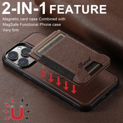 For iPhone 12 Pro Suteni H17 Cross Grain Leather MagSafe Detachable Wallet Phone Case(Brown) - iPhone 12 / 12 Pro Cases by Suteni | Online Shopping UK | buy2fix