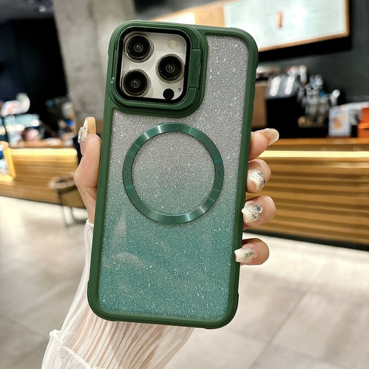 For iPhone 16 Pro CD-grain Gradient Glitter Magsafe Acrylic Hybrid TPU Phone Case(Green) - iPhone 16 Pro Cases by buy2fix | Online Shopping UK | buy2fix