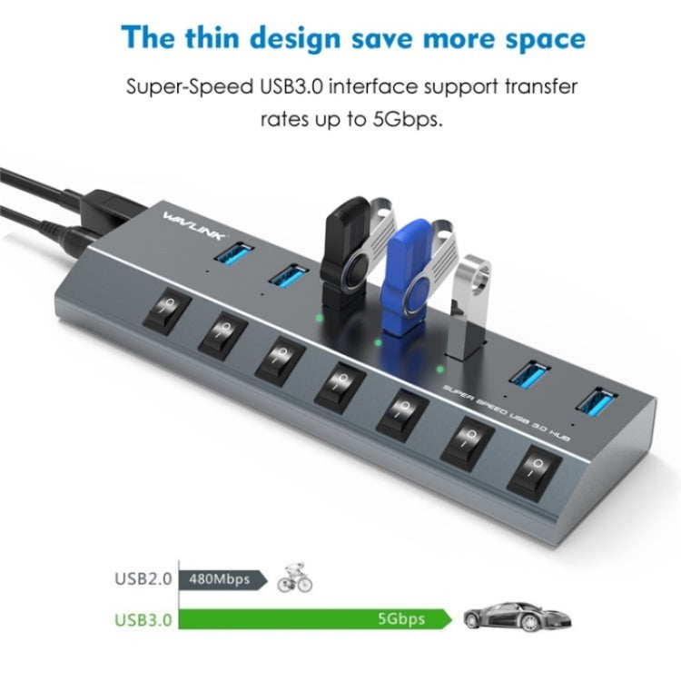 WAVLINK UH3076 5Gbps 7-port USB 3.0 Hub with Independent Switch and LED Indicator(US Plug) - USB 3.0 HUB by WAVLINK | Online Shopping UK | buy2fix