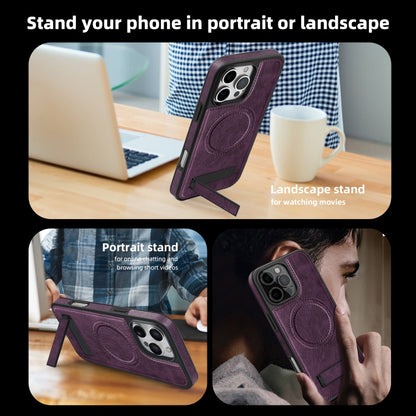 For iPhone 16 Pro Max Multi-function Holder MagSafe PU Phone Case(Purple) - More iPhone Cases by buy2fix | Online Shopping UK | buy2fix