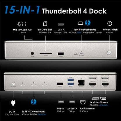 WAVLINK UTD41 PRO RJ45 / Audio / SD Card Reader 15-in-1 Thunderbolt 4 Docking Station, Plug:AU Plug -  by WAVLINK | Online Shopping UK | buy2fix