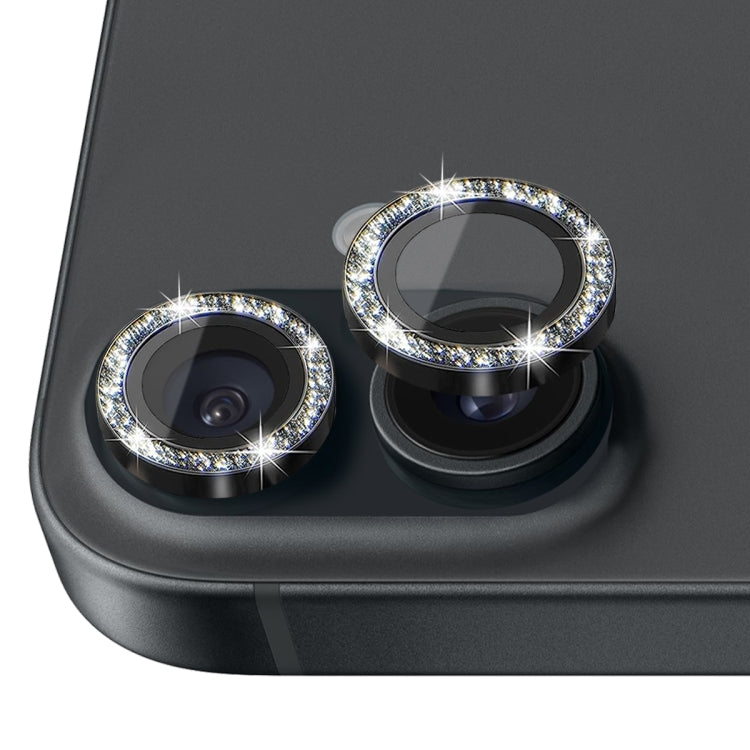 For iPhone 16 / 16 Plus NORTHJO Glitter Camera Lens Protector Tempered Glass Metal Ring Film(Black) - iPhone 16 Tempered Glass by NORTHJO | Online Shopping UK | buy2fix