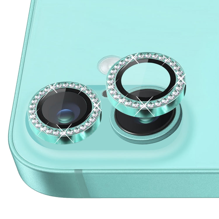 For iPhone 16 / 16 Plus NORTHJO Rhinestone Camera Lens Protector Tempered Glass Metal Ring Film(Cyan) - iPhone 16 Tempered Glass by NORTHJO | Online Shopping UK | buy2fix