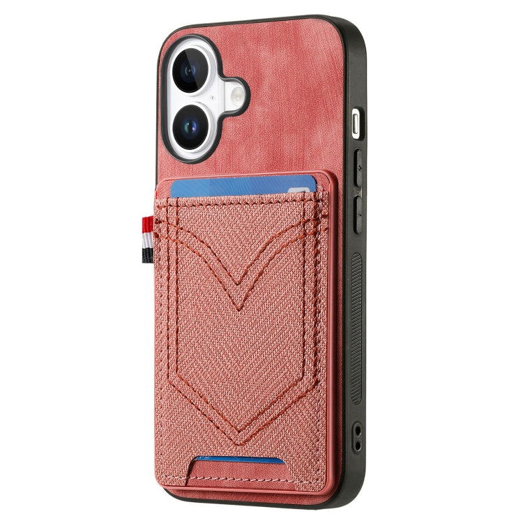 For iPhone 16 Denim Texture Leather Skin Phone Case with Card Slot(Pink) - iPhone 16 Cases by buy2fix | Online Shopping UK | buy2fix