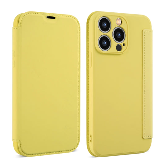 For iPhone 16 Plus Imitate Liquid Skin Feel Leather Phone Case with Card Slots(Yellow) - iPhone 16 Plus Cases by buy2fix | Online Shopping UK | buy2fix