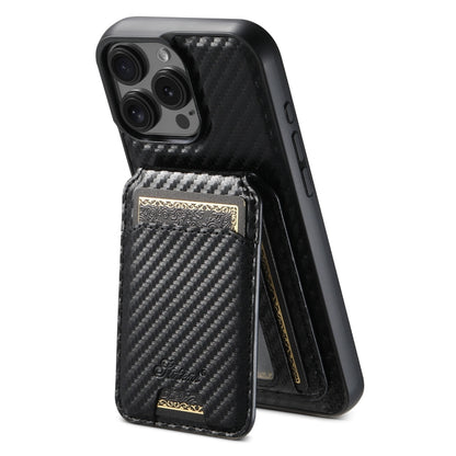 For iPhone 15 Pro Suteni TXWH18 Carbon Fiber Texture Detachable Wallet MagSafe Phone Case(Black) - iPhone 15 Pro Cases by Suteni | Online Shopping UK | buy2fix