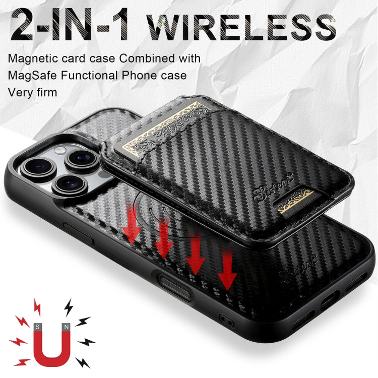 For iPhone 14 Plus Suteni TXWH18 Carbon Fiber Texture Detachable Wallet MagSafe Phone Case(Black) - iPhone 14 Plus Cases by Suteni | Online Shopping UK | buy2fix