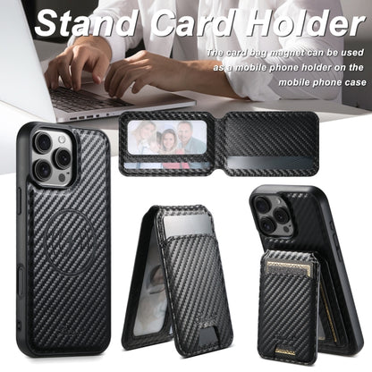 For iPhone 16 Suteni TXWH18 Carbon Fiber Texture Detachable Wallet MagSafe Phone Case(Black) - iPhone 16 Cases by Suteni | Online Shopping UK | buy2fix