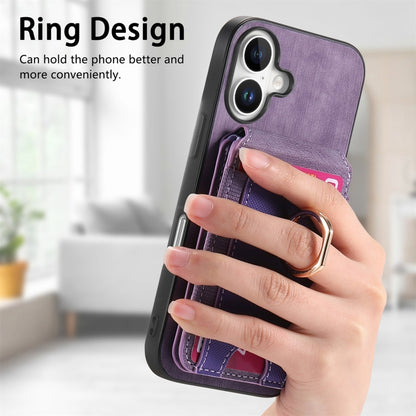 For iPhone 16 Plus Retro Splitable Magnetic Stand Card Bag Leather Phone Case(Purple) - iPhone 16 Plus Cases by buy2fix | Online Shopping UK | buy2fix