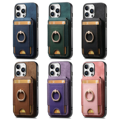 For iPhone 16 Plus Retro Splitable Magnetic Stand Card Bag Leather Phone Case(Purple) - iPhone 16 Plus Cases by buy2fix | Online Shopping UK | buy2fix