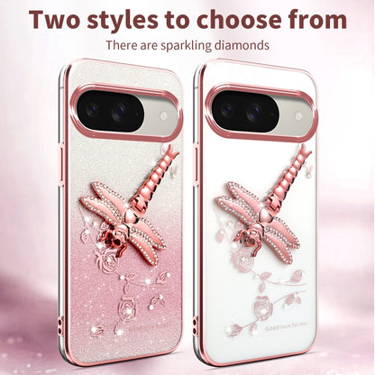 For Google Pixel 9 Gradient Glitter Immortal 3D Dragonfly Holder Plated Phone Case(Purple) - Google Cases by buy2fix | Online Shopping UK | buy2fix