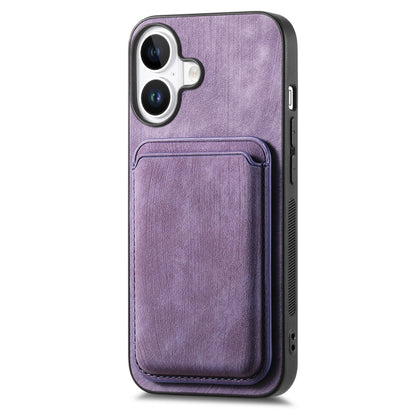 For iPhone 16 Retro Leather Card Bag Magnetic Phone Case(Purple) - iPhone 16 Cases by buy2fix | Online Shopping UK | buy2fix