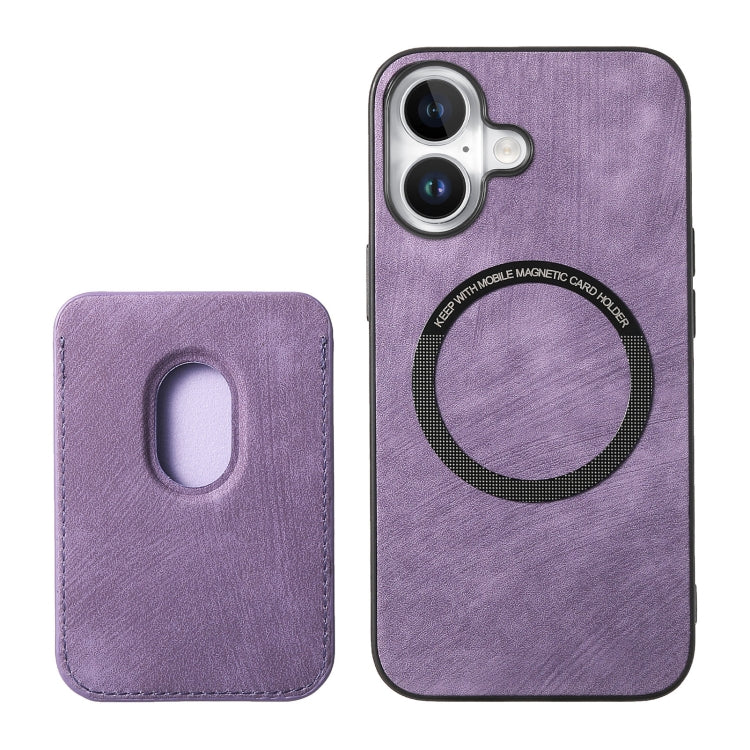 For iPhone 16 Retro Leather Card Bag Magnetic Phone Case(Purple) - iPhone 16 Cases by buy2fix | Online Shopping UK | buy2fix