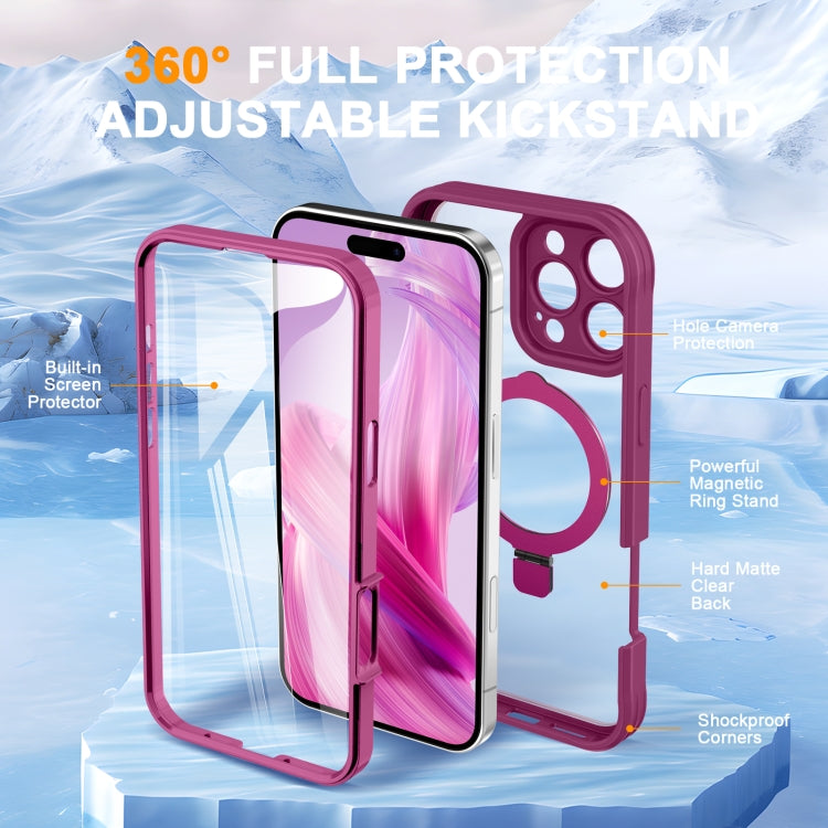 For iPhone 16 Pro Max Skin Feel MagSafe Holder 360 Full Body Phone Case(Rose Red) - iPhone 16 Pro Max Cases by buy2fix | Online Shopping UK | buy2fix