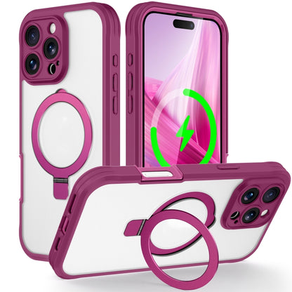 For iPhone 16 Pro Skin Feel MagSafe Holder 360 Full Body Phone Case(Rose Red) - iPhone 16 Pro Cases by buy2fix | Online Shopping UK | buy2fix