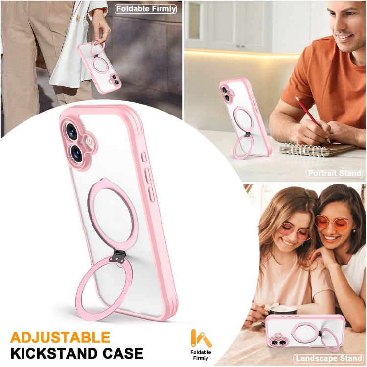 For iPhone 16 Skin Feel MagSafe Holder 360 Full Body Phone Case(Pink) - iPhone 16 Cases by buy2fix | Online Shopping UK | buy2fix