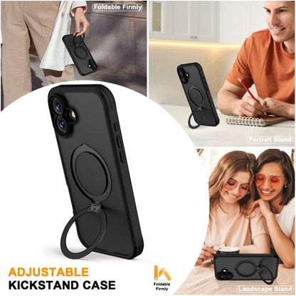 For iPhone 16 Skin Feel MagSafe Holder 360 Full Body Phone Case(Black) - iPhone 16 Cases by buy2fix | Online Shopping UK | buy2fix