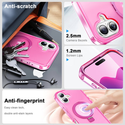 For iPhone 16 Frosted Skin Feel MagSafe Holder 360 Full Body Phone Case(Rose Red) - iPhone 16 Cases by buy2fix | Online Shopping UK | buy2fix