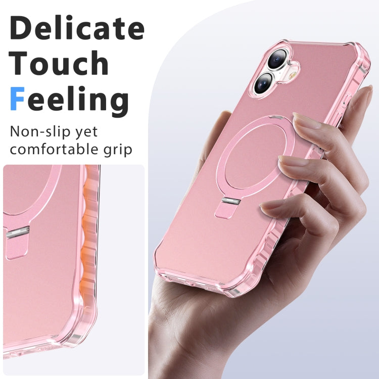 For iPhone 16 Solid Color Wave MagSafe Holder Phone Case(Pink) - iPhone 16 Cases by buy2fix | Online Shopping UK | buy2fix