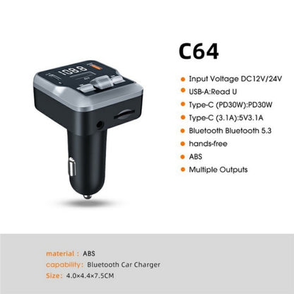 C64 MP3 Music Player Bluetooth 5.3 PD 30W Car Charger Handsfree Calling Audio Receiver - Car Charger by buy2fix | Online Shopping UK | buy2fix