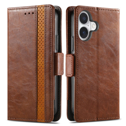 For iPhone 16 CaseNeo Splicing Dual Magnetic Buckle Leather Phone Case(Brown) - iPhone 16 Cases by buy2fix | Online Shopping UK | buy2fix