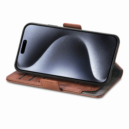 For iPhone 16 CaseNeo Splicing Dual Magnetic Buckle Leather Phone Case(Brown) - iPhone 16 Cases by buy2fix | Online Shopping UK | buy2fix