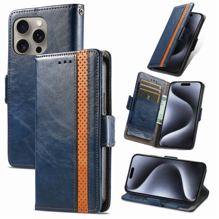 For iPhone 16 Pro CaseNeo Splicing Dual Magnetic Buckle Leather Phone Case(Blue) - iPhone 16 Pro Cases by buy2fix | Online Shopping UK | buy2fix