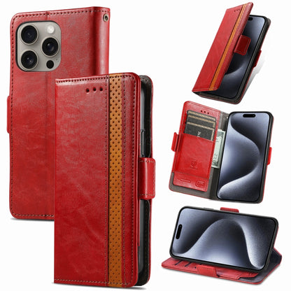 For iPhone 16 Pro CaseNeo Splicing Dual Magnetic Buckle Leather Phone Case(Red) - iPhone 16 Pro Cases by buy2fix | Online Shopping UK | buy2fix