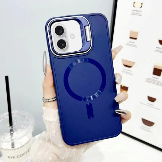 For iPhone 16 Plus CD Texture Frosted MagSafe Lens Holder Phone Case(Blue) - iPhone 16 Plus Cases by buy2fix | Online Shopping UK | buy2fix