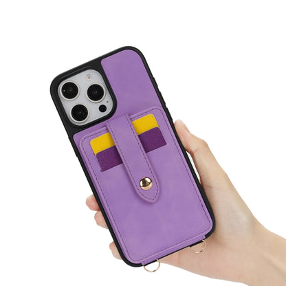 For iPhone 16 Pro Crossbody Skin Card Bag Lanyard Phone Case(Purple) - iPhone 16 Pro Cases by buy2fix | Online Shopping UK | buy2fix