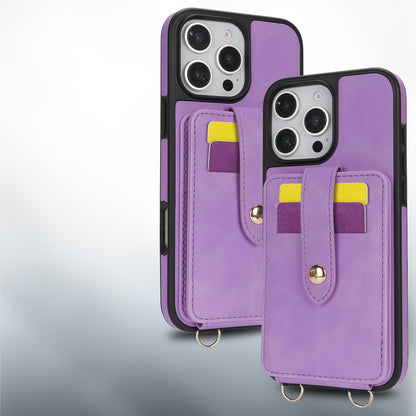 For iPhone 16 Crossbody Skin Card Bag Lanyard Phone Case(Purple) - iPhone 16 Cases by buy2fix | Online Shopping UK | buy2fix