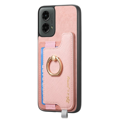 For Motorola Moto G 5G 2024 Retro Magsafe Cross Leather Ring Holder Card Bag Phone Case(Pink) - Motorola Cases by buy2fix | Online Shopping UK | buy2fix