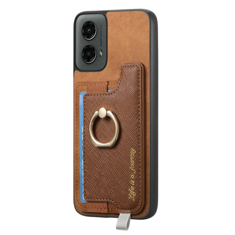 For Motorola Moto G 5G 2024 Retro Magsafe Cross Leather Ring Holder Card Bag Phone Case(Brown) - Motorola Cases by buy2fix | Online Shopping UK | buy2fix