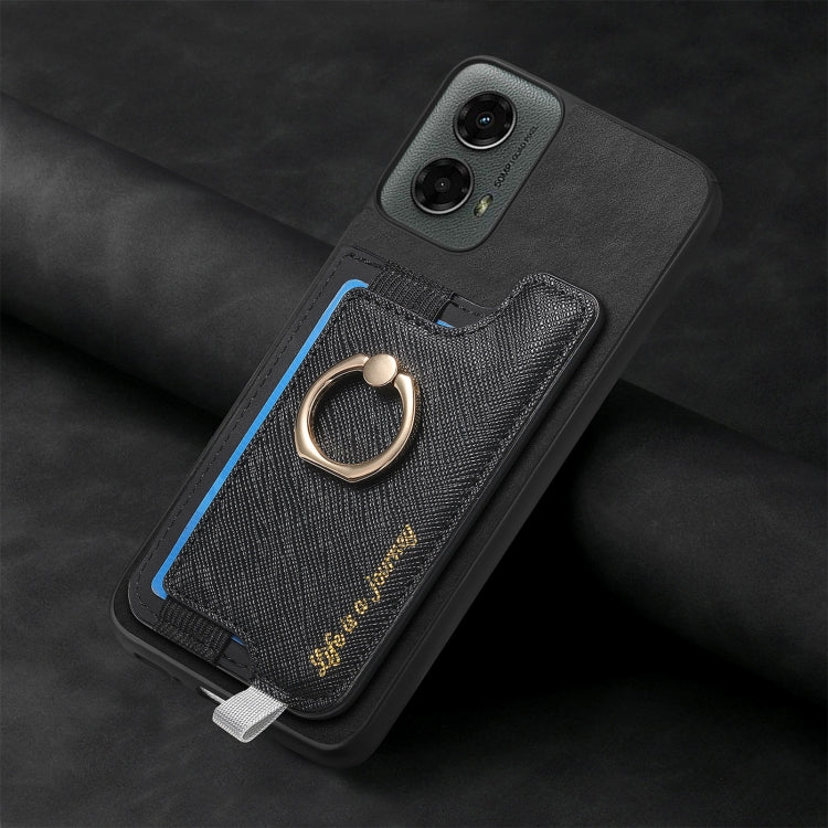 For Motorola Moto G 5G 2024 Retro Magsafe Cross Leather Ring Holder Card Bag Phone Case(Black) - Motorola Cases by buy2fix | Online Shopping UK | buy2fix