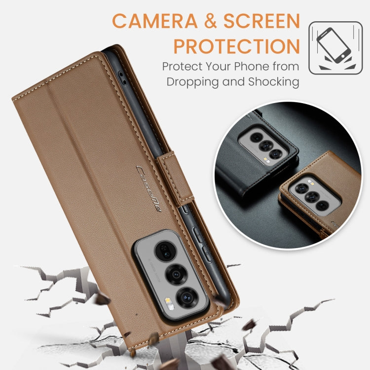 For OPPO Reno12 5G Global CaseMe 023 Butterfly Buckle Litchi Texture RFID Anti-theft Leather Phone Case(Brown) - Reno12 Cases by CaseMe | Online Shopping UK | buy2fix